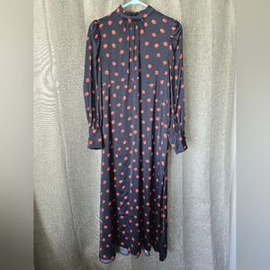 Hatch Robin Maternity Midi Dress Size 1 (S) Navy Blue Floral Long Sleeve